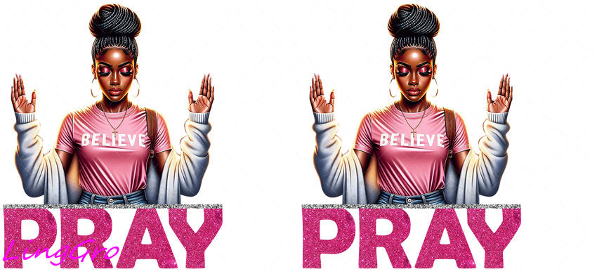 Afro Pray Black Woman 16oz UV DTF TRANSFER Libbey Glass Can Cup Wrap-KA-152