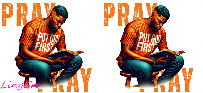 Afro Pray Black Man 16oz UV DTF TRANSFER Libbey Glass Can Cup Wrap-KA-157