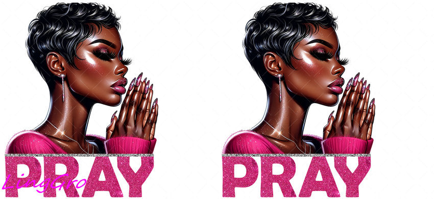 Afro Pray Black Woman 16oz UV DTF TRANSFER Libbey Glass Can Cup Wrap-KA-161