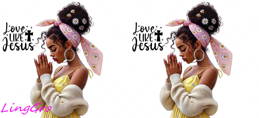 Afro Pray Black Woman 16oz UV DTF TRANSFER Libbey Glass Can Cup Wrap-KA-166