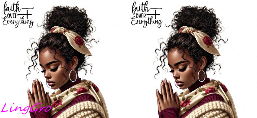 Afro Pray Black Woman 16oz UV DTF TRANSFER Libbey Glass Can Cup Wrap-KA-169