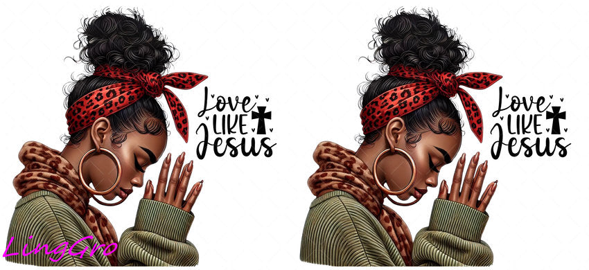 Afro Pray Black Woman 16oz UV DTF TRANSFER Libbey Glass Can Cup Wrap-KA-171