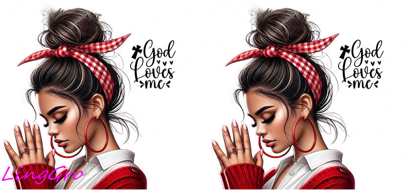 Afro Pray Black Woman 16oz UV DTF TRANSFER Libbey Glass Can Cup Wrap-KA-174