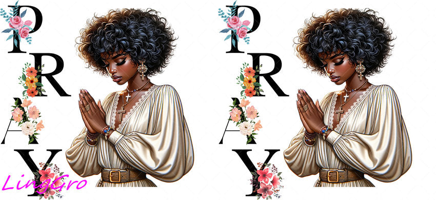 Afro Pray Black Woman 16oz UV DTF TRANSFER Libbey Glass Can Cup Wrap-KA-179