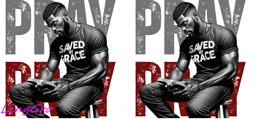 Afro Pray Black Man 16oz UV DTF TRANSFER Libbey Glass Can Cup Wrap-KA-196