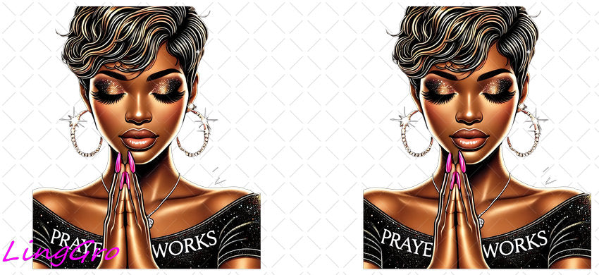 Afro Pray Black Woman 16oz UV DTF TRANSFER Libbey Glass Can Cup Wrap-KA-198