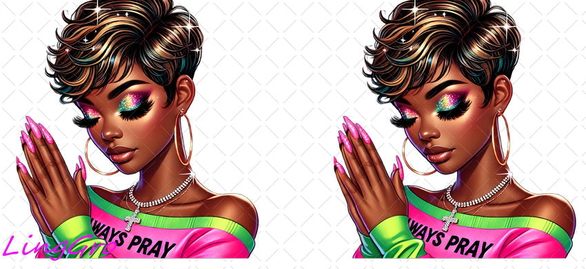 Afro Pray Black Woman 16oz UV DTF TRANSFER Libbey Glass Can Cup Wrap-KA-201