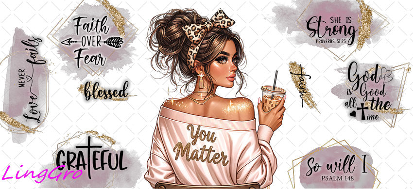 Afro Pray Black Woman 16oz UV DTF TRANSFER Libbey Glass Can Cup Wrap-KA-2024