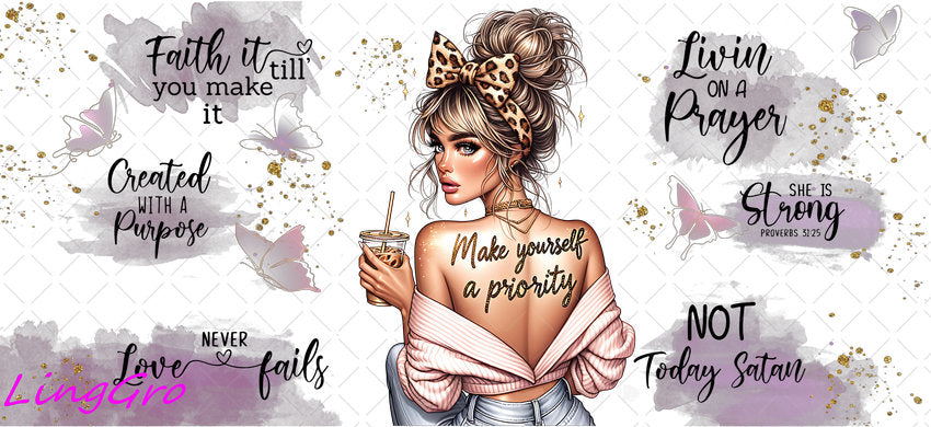 Afro Pray Black Woman 16oz UV DTF TRANSFER Libbey Glass Can Cup Wrap-KA-2028