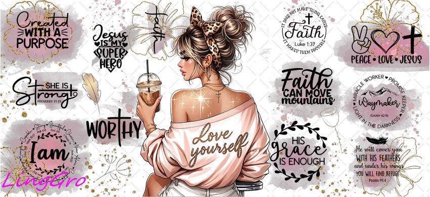 Afro Pray Black Woman 16oz UV DTF TRANSFER Libbey Glass Can Cup Wrap-KA-2032