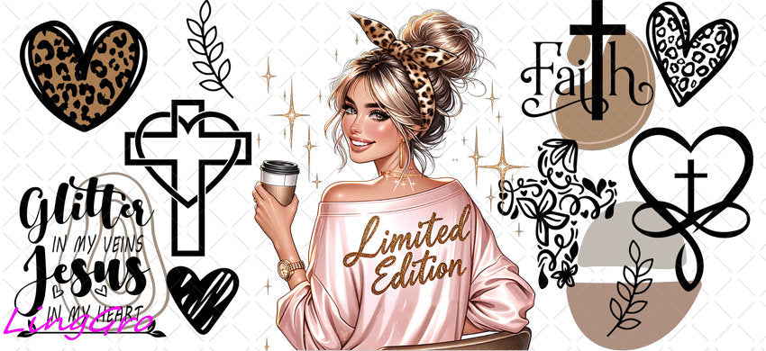 Afro Pray Black Woman 16oz UV DTF TRANSFER Libbey Glass Can Cup Wrap-KA-2035