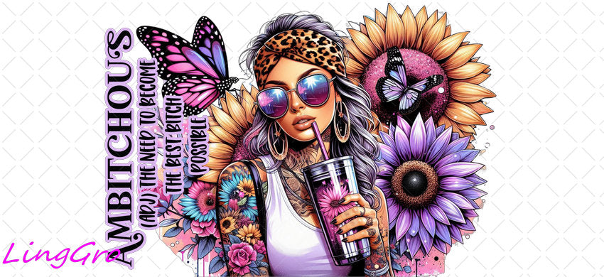 Badass Tattoo Girl 16oz UV DTF TRANSFER Libbey Glass Can Cup Wrap-KA-203
