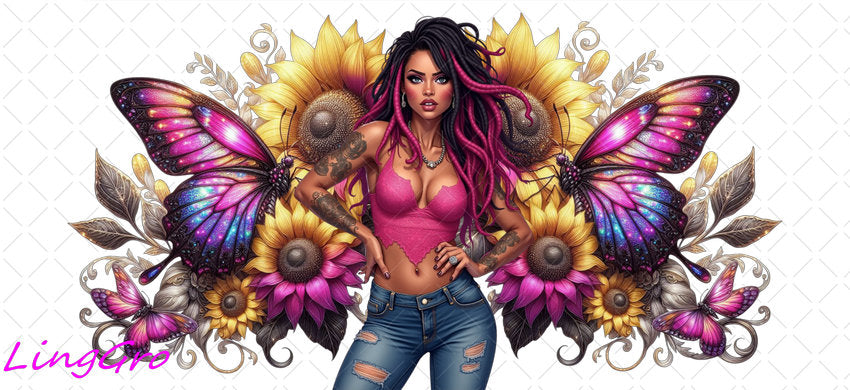 Badass Tattoo Girl 16oz UV DTF TRANSFER Libbey Glass Can Cup Wrap-KA-206