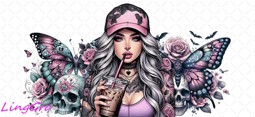 Badass Tattoo Girl 16oz UV DTF TRANSFER Libbey Glass Can Cup Wrap-KA-207