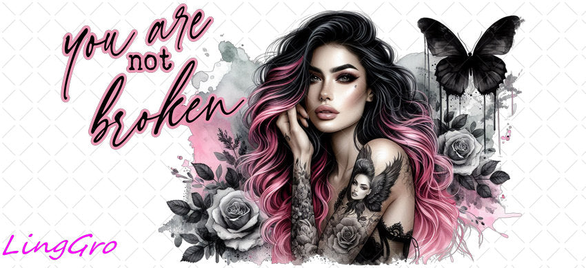 Badass Tattoo Girl 16oz UV DTF TRANSFER Libbey Glass Can Cup Wrap-KA-211