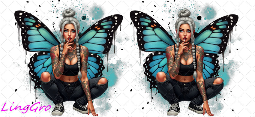 Badass Tattoo Girl 16oz UV DTF TRANSFER Libbey Glass Can Cup Wrap-KA-221