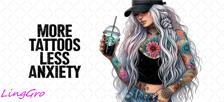 Badass Tattoo Girl 16oz UV DTF TRANSFER Libbey Glass Can Cup Wrap-KA-243