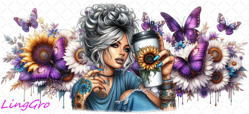 Badass Tattoo Girl 16oz UV DTF TRANSFER Libbey Glass Can Cup Wrap-KA-263