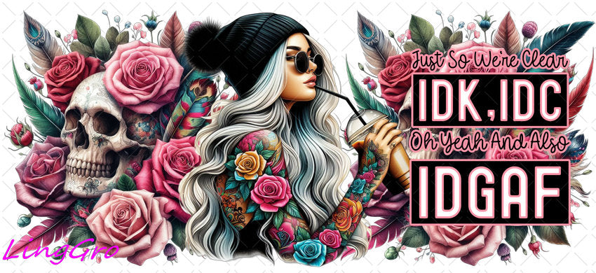 Badass Tattoo Girl 16oz UV DTF TRANSFER Libbey Glass Can Cup Wrap-KA-271