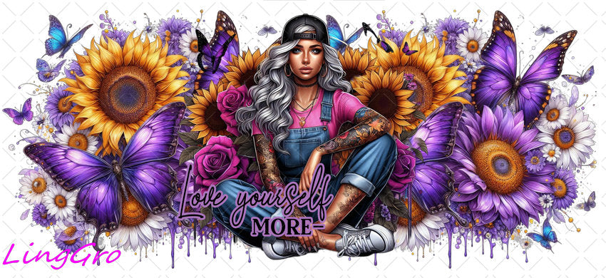 Badass Tattoo Girl 16oz UV DTF TRANSFER Libbey Glass Can Cup Wrap-KA-280