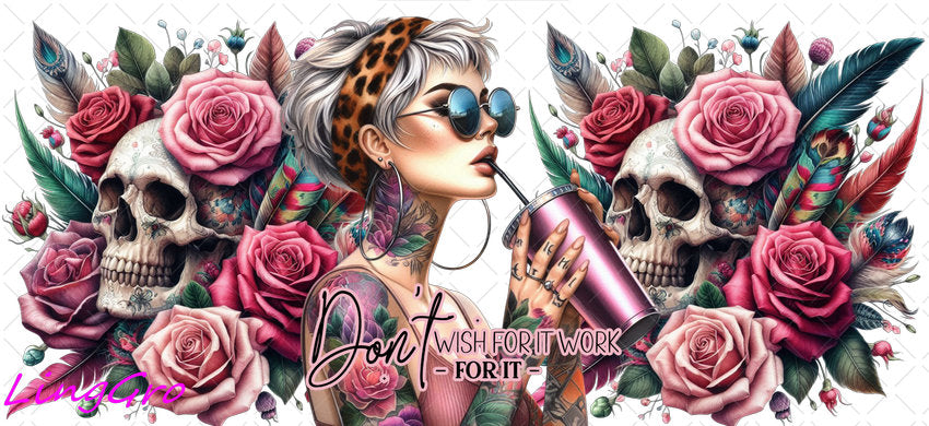 Badass Tattoo Girl 16oz UV DTF TRANSFER Libbey Glass Can Cup Wrap-KA-290