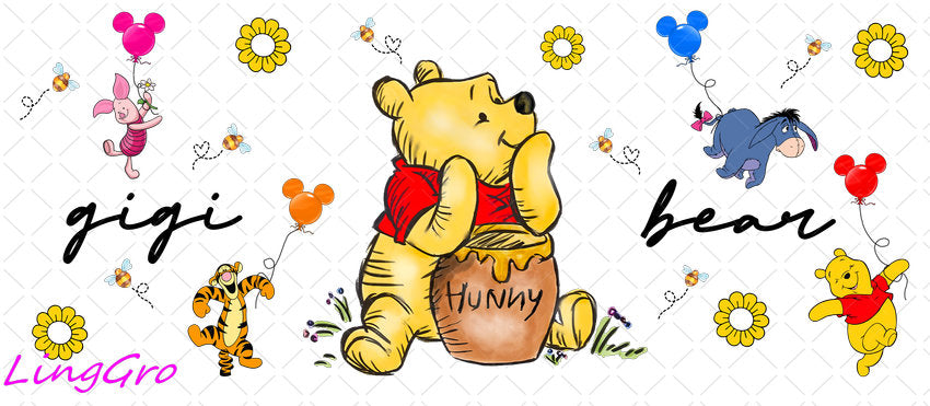 Disney Winnie The Pooh 16oz UV DTF TRANSFER Libbey Glass Can Cup Wrap KA-3009