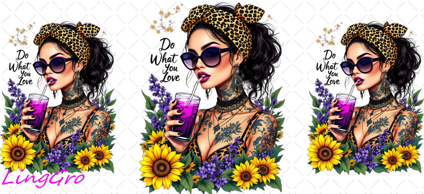 Badass Tattoo Girl 16oz UV DTF TRANSFER Libbey Glass Can Cup Wrap-KA-307