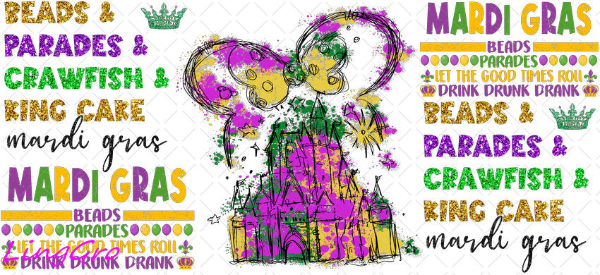 Mardi Gras 16oz UV DTF TRANSFER Libbey Glass Can Cup Wrap-KA-3313