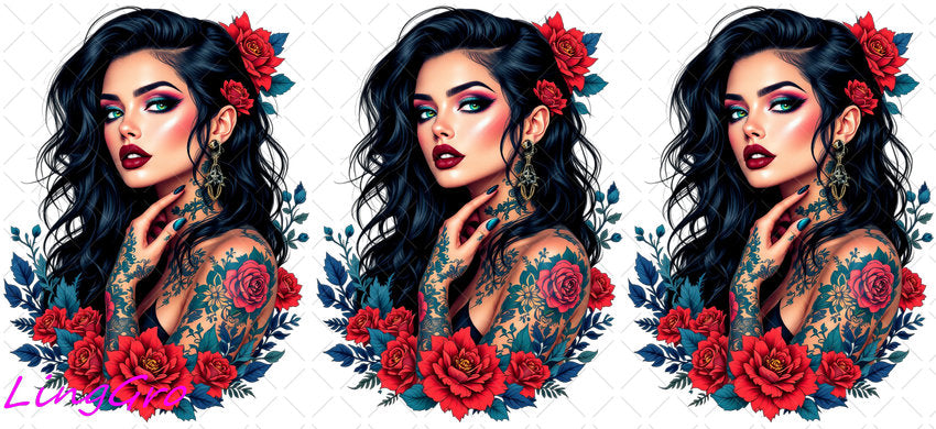 Badass Tattoo Girl 16oz UV DTF TRANSFER Libbey Glass Can Cup Wrap-KA-332