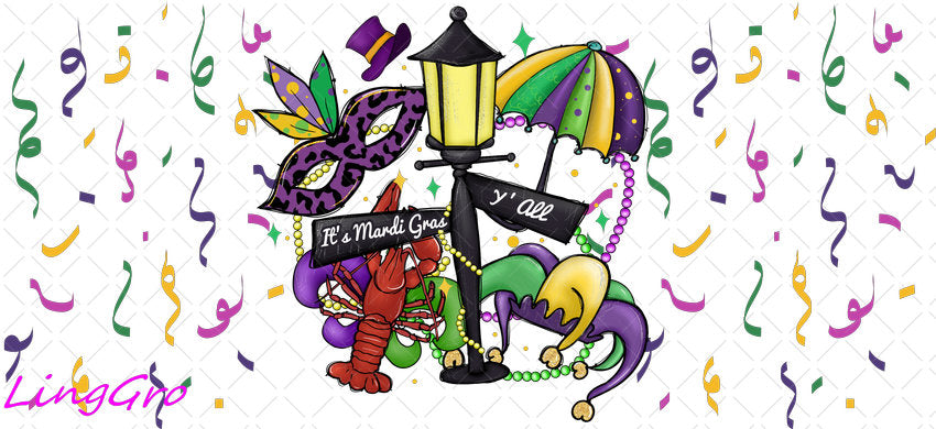 Mardi Gras 16oz UV DTF TRANSFER Libbey Glass Can Cup Wrap-KA-3336