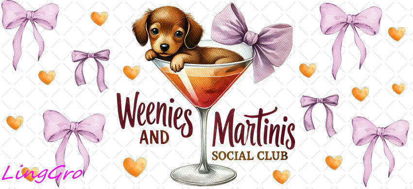 Weenies & Martinis 16oz UV DTF TRANSFER Libbey Glass Can Cup Wrap KA-4076
