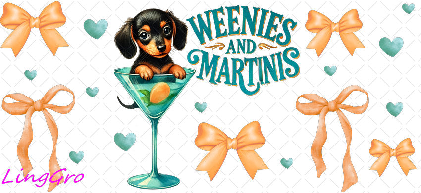 Weenies & Martinis 16oz UV DTF TRANSFER Libbey Glass Can Cup Wrap KA-4078