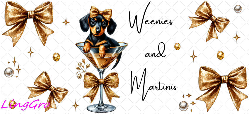 Weenies & Martinis 16oz UV DTF TRANSFER Libbey Glass Can Cup Wrap KA-4081