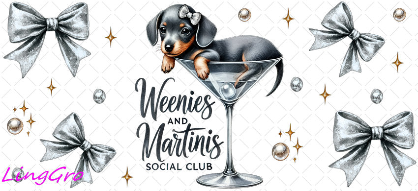 Weenies & Martinis 16oz UV DTF TRANSFER Libbey Glass Can Cup Wrap KA-4083