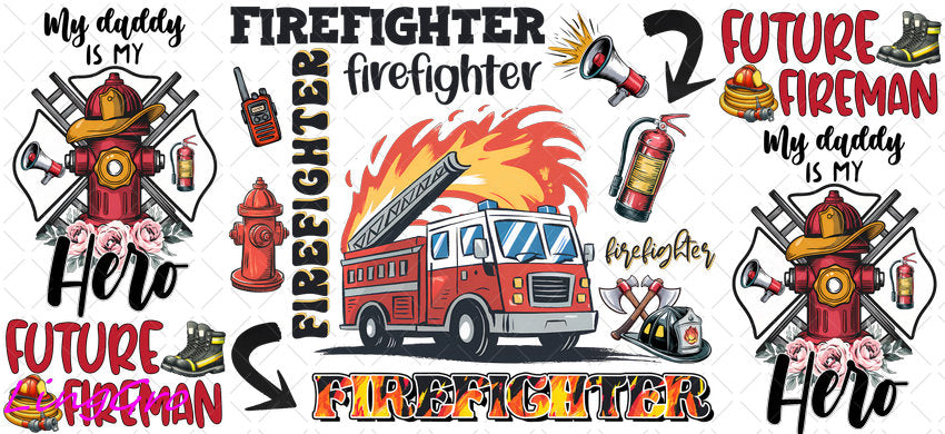 Firefighter 16oz UV DTF TRANSFER Libbey Glass Can Cup Wrap KA-4156