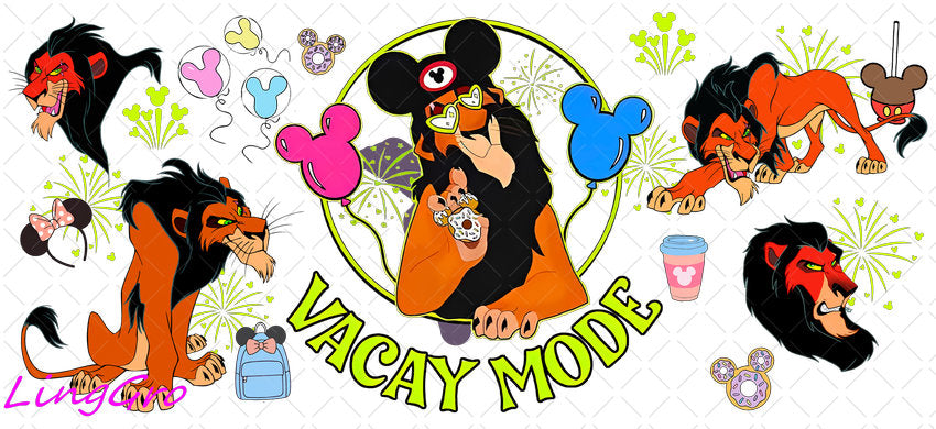 Disney Vacay Mode 16oz UV DTF TRANSFER Libbey Glass Can Cup Wrap KA-886