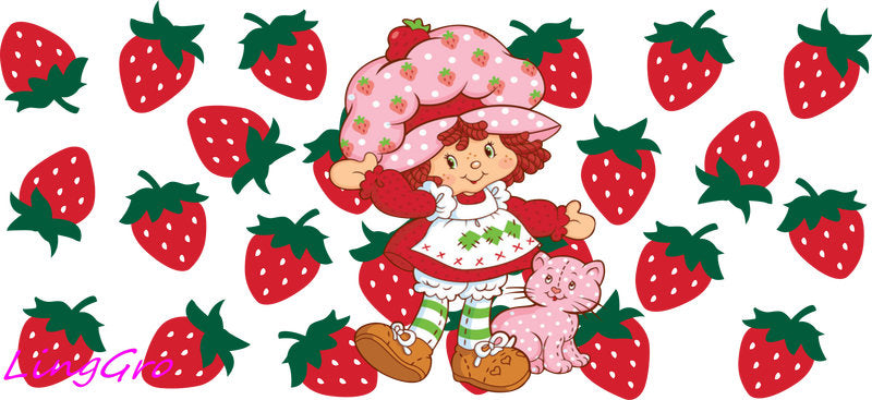 Strawberry girl aesthetic UV DTF cup wrap for 16oz Libbey glass KA-5040