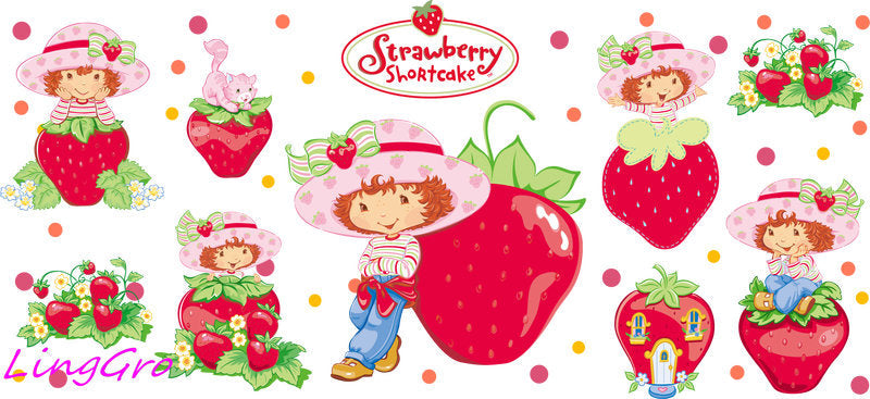 Strawberry girl aesthetic UV DTF cup wrap for 16oz Libbey glass KA-5045