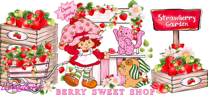 Strawberry girl aesthetic UV DTF cup wrap for 16oz Libbey glass KA-5051