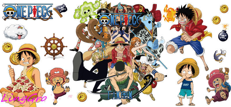 anime pirate cup wrap design for 16oz glass cup with cartoon characters and vibrant colors KA-5054