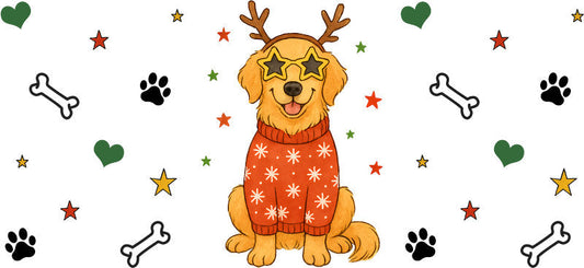 merry woofmas UV DTF cup wrap for 16oz glass can aesthetic drinkware decal KA-10038