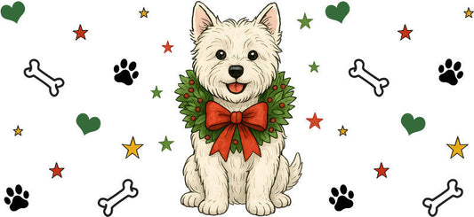 puppy holiday UV DTF cup wrap for 16oz glass can aesthetic drinkware decal KA-10042