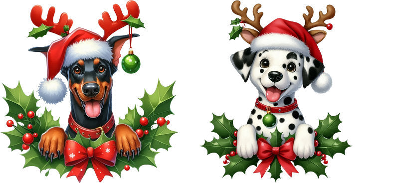 holiday dog aesthetic UV DTF cup wrap for 16oz glass can drinkware decal KA-10055