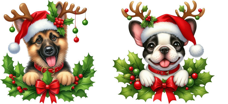 dog christmas UV DTF cup wrap for 16oz glass can aesthetic drinkware decal KA-10056