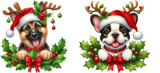 dog christmas UV DTF cup wrap for 16oz glass can aesthetic drinkware decal KA-10056
