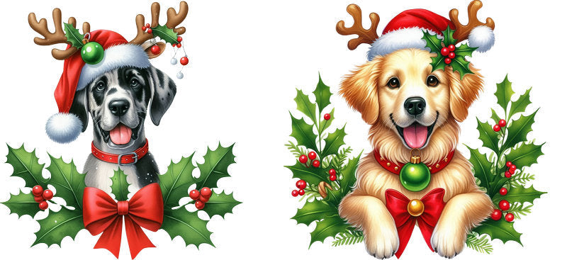 christmas puppy aesthetic UV DTF cup wrap for 16oz glass can drinkware decal KA-10057
