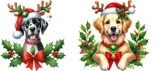 christmas puppy aesthetic UV DTF cup wrap for 16oz glass can drinkware decal KA-10057