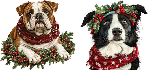 holiday dog aesthetic UV DTF cup wrap for 16oz glass can drinkware decal KA-10060