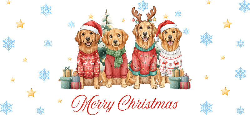 merry woofmas aesthetic UV DTF cup wrap for 16oz glass can drinkware decal KA-10090