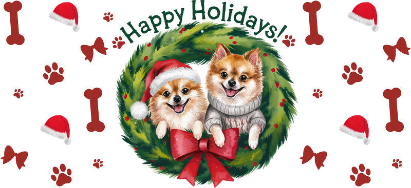 dog wreath aesthetic UV DTF cup wrap for 16oz glass can drinkware decal KA-10115